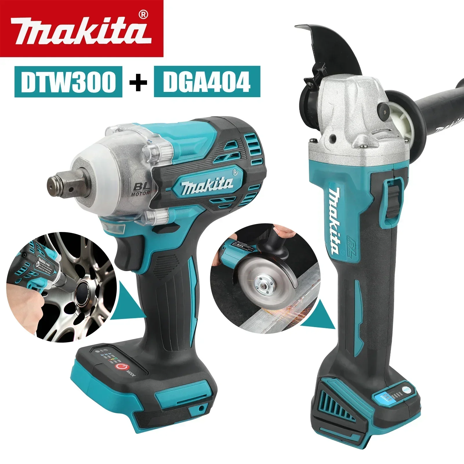 Makita DTW300 + DGA404 Combo : clé à chocs 18 V, 580 Nm (3800 tr/min), meuleuse d'angle 680 W (roue 125 mm) - Kit multi-outils pour les réparations - AliExpress